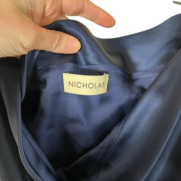 NICHOLAS Eartha Draped Dark Ink Navy Satin Gown - Picture 8 of 11